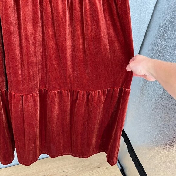 Baltic Born Artemis Velvet Maxi Dress Size XL Terracotta Red Tiered Romantic NEW - Picture 3 of 11